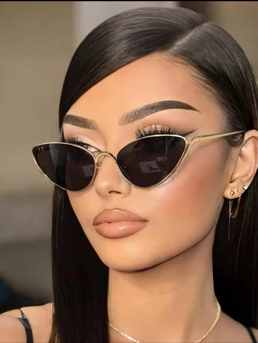 Gold Frame Cat Eye Sunglasses with Black Lenses